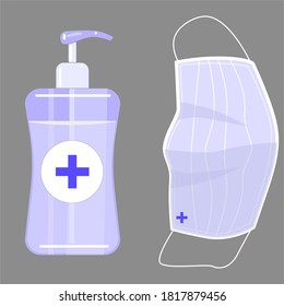 vector mask and sanitizer with grey background, proper organized editable and ready to print