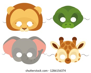 Vector mask set of cute animals. Cute animal masks for children.