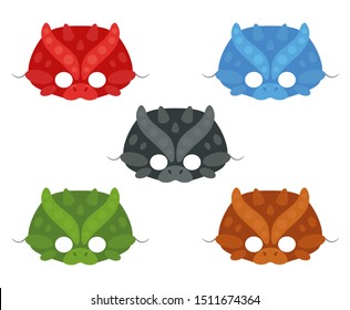 Vector mask set of cute colorful dragons. 