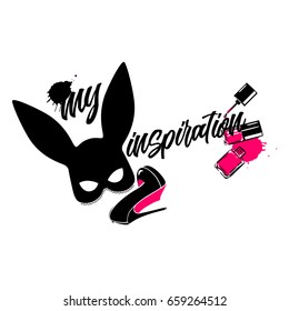 Vector mask, shoe and nail polish image for printing isolated.