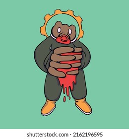 Vector Masked Brown Bear with Gear behind it hold liquid