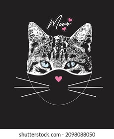 vector masked cat or meow slogan t shirt design