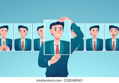 Vector of a masked young businessman expressing different emotions