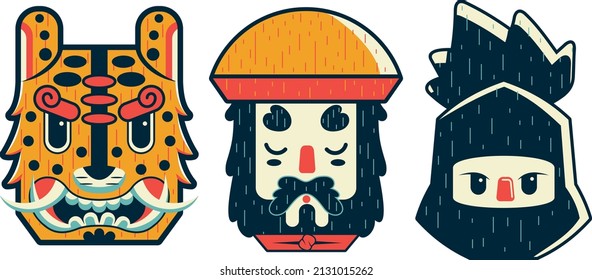 Vector masks inspired by the traditions of Chiapas, Mexico