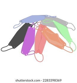 Vector masks with view from above. It consists of several colors, namely orange, gray, black, dark blue, pink, purple and green