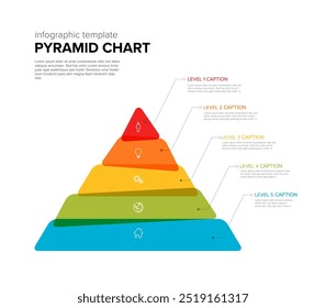 Vector Maslow Infografía Plantilla de capas de estilete con cinco niveles - Plantilla de pirámide de color sobre fondo claro con iconos y descripciones hechas de bloques superpuestos