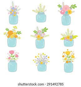 Vector Mason Jars With Flowers