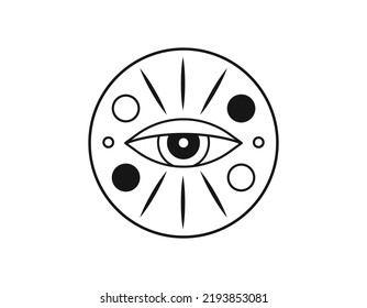 Vector Masonic symbol. All seeing eye element isolated on white background. Hand drawn magic witchcraft eye talisman. Tattoo sign line art