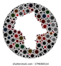 Vector Masovian Voivodeship map collage of coronavirus. Infection attacks the isolated territory from out space. Stencils round Masovian Voivodeship map collage composed with infection icons.