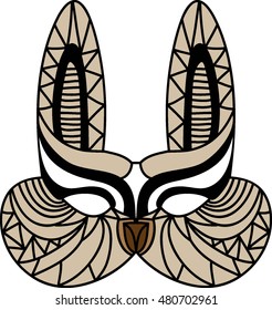 Vector Masquerade rabbit Mask. Isolated hand drawn illustration. Animal face. Mask for coloring.
