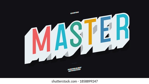 Vector master alphabet 3d bold color style modern typography for infographics, motion video, promotion, decoration, logotype, party poster, t shirt, book, animation, banner, game, printing. 10 eps