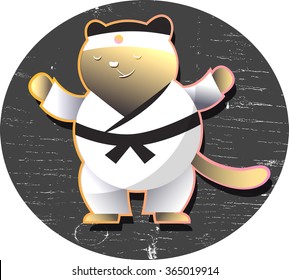 A vector master cat icon in japanese clothes on a textured background