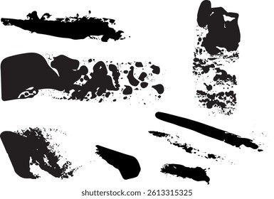 Vector mastichine paint and brush strokes. Brush line set. Hand drawn stamps