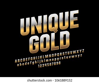Vector mat text Unique Gold  Metallic gradient Font  Rotated exclusive Alphabet Letters  Numbers   Symbols