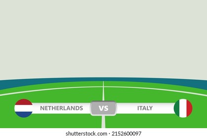 Vector match preview with lower third label within football stadium background. Netherlands vs Italy.
