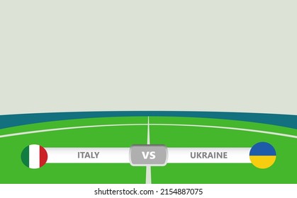 Vector match preview with a lower third label within football stadium background. Italy vs Ukraine.