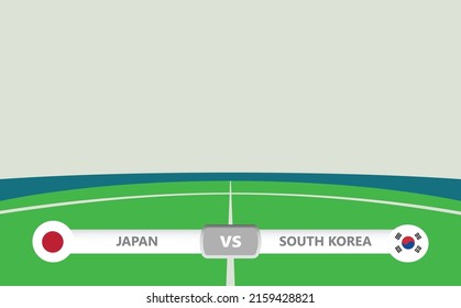 Vector match preview with lower third label within football stadium background. Japan vs South Korea.