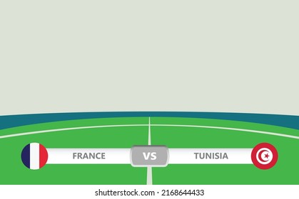 Vector match preview with a lower third label within football stadium background. France vs Tunisia.