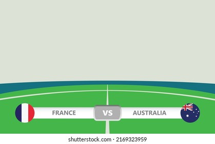 Vector match preview with a lower third label within football stadium background. France vs Australia.