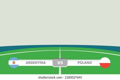 Vektorspielvorschau mit dem unteren dritten Label auf Fußballstadionhintergrund. Argentinien gegen Polen.