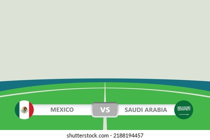 Vector match preview with the lower third label within football stadium background. Mexico vs Saudi Arabia.