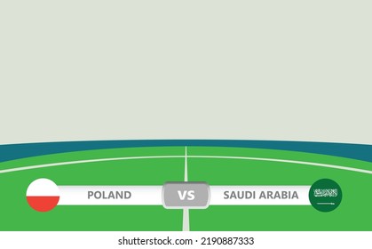 Vektorspielvorschau mit dem unteren dritten Label auf Fußballstadionhintergrund. Polen gegen Saudi-Arabien.