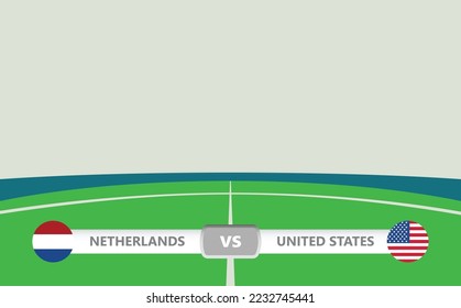 Vector match preview with a lower third label within football stadium background. The Netherlands vs United States of America.
