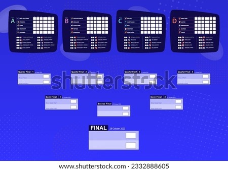 Vector match schedule of rugby tournament, all matches date. Size A2 ready for print. Vector illustration.