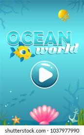 Vector Match Three Ocean World Game With Start Screen Including Background, Seashell, Fish, Jellyfish, Anchor And Starfish