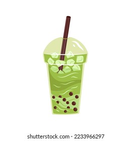 Vector matcha bubble tea. Illustration of japanese  dessert. Asian food. Green tea.