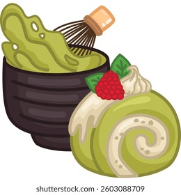 a vector of matcha cake and tea
