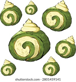 vector of matcha green tea roll cake with whip cream asset elements