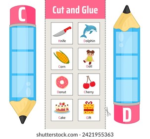 Material vectorial para que los niños aprendan el alfabeto. Corta las cartas y las pega a los lápices.
