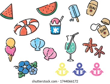 Vector material collection of summer illustrations, and icon.