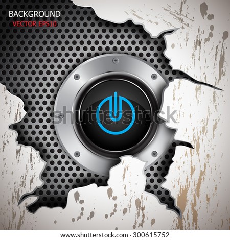 vector material cracks, aluminum power button background