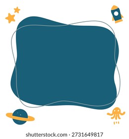 Vector material of fluid shapes. Pop cosmic image. Illustrations of stars, space rockets, and planets floating in the night sky.