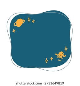 Vector material of fluid shapes. Pop cosmic image. Illustrations of stars, space rockets, and planets floating in the night sky.