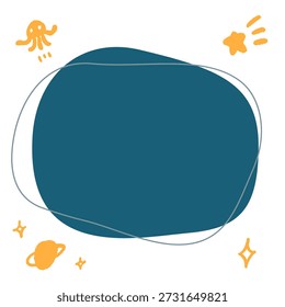 Vector material of fluid shapes. Pop cosmic image. Illustrations of stars, space rockets, and planets floating in the night sky.