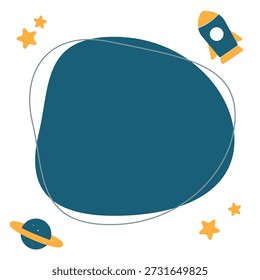 Vector material of fluid shapes. Pop cosmic image. Illustrations of stars, space rockets, and planets floating in the night sky.