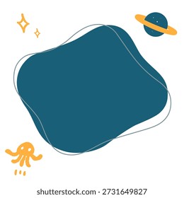 Vector material of fluid shapes. Pop cosmic image. Illustrations of stars, space rockets, and planets floating in the night sky.