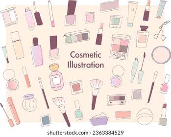 Material vectorial dibujado a mano adorable colección de ilustraciones cosméticas