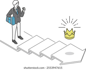 Vector material of a male student stepping up towards the goal