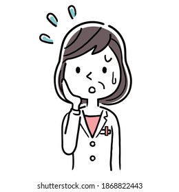 Vector material: Middle-aged female doctor with a troubled expression