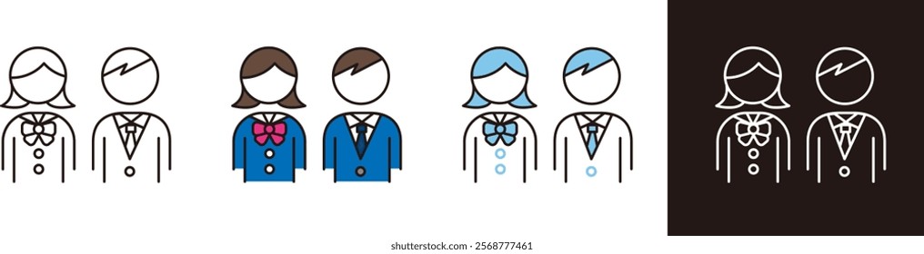 Vector material related to education and school. Boys and girls in uniform.