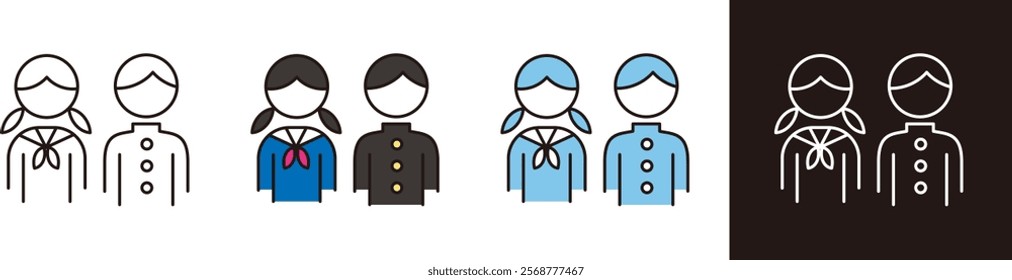 Vector material related to education and school. Boys and girls in uniform.