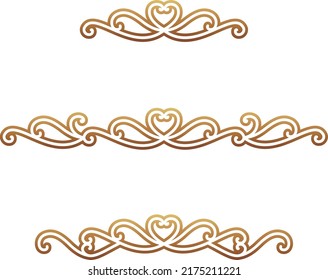 Vector material set of gold heart motif tiara style frame decorations