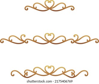 Vector material set of gold heart motif tiara style frame decorations