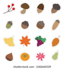 Vector material of a set of icons of fall items in sticker style.