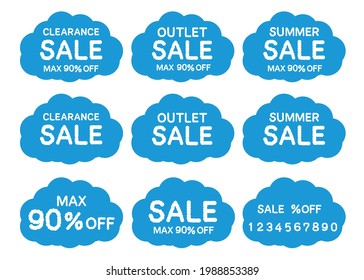 Vector material set of sale letters in blue cloud shape