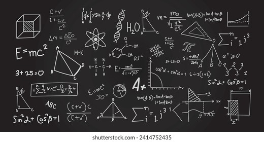 vector math formula written on blackboard in black chalk. vector illustration of hand-drawn geometry drawing